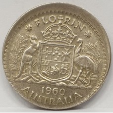 AUSTRALIA 1960 . FLORIN . ERROR . MIS-STRIKE . OFF CENTRE LIP